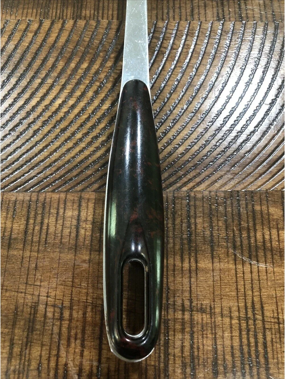 Vtg 14” Stainless Steel Slotted Serving Spoon Faux Tortoiseshell/ Marbled Handle
